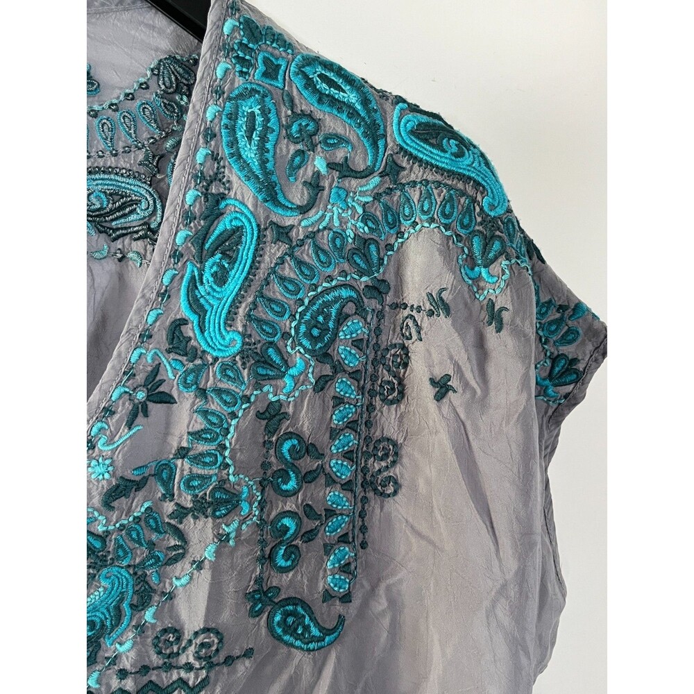 Johnny Was Top Cupra Cupro Rayon Vegan Silk XS Floral Tunic Boho Semi Sheer - Picture 5 of 8